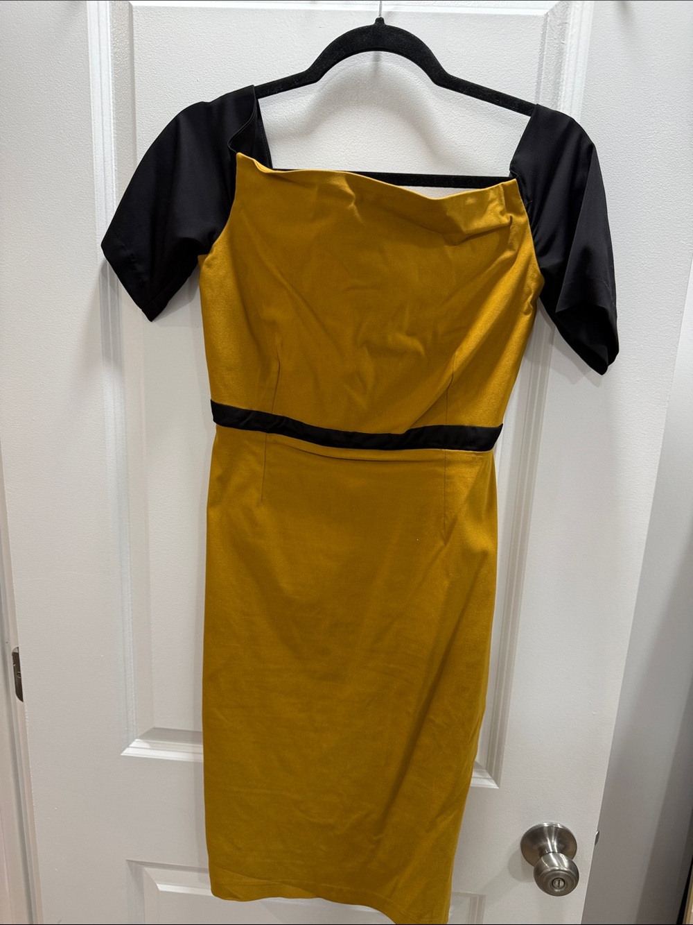Mustard Yellow and Black Sheath Dress
